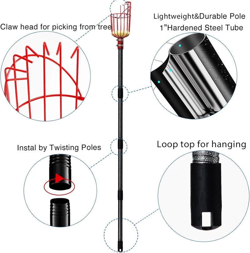 DonSail Fruit Picker Pole Tool with Basket Telescoping - Adjustable Mango Picker 35-120 inch Long Handle - Apple Orange Avocado Acorn Lemon Pear Pomelo Chery Picker for Tree - Image 5